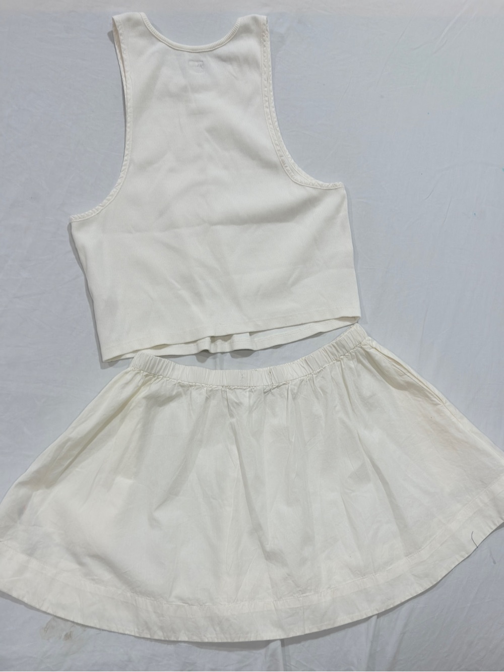 Free People Ivory Ribbed Crop Tank & Mini Skirt Matching Set Size Large NWOT - Picture 9 of 10
